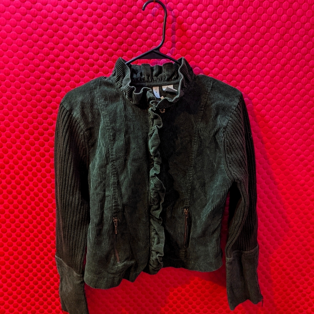 Emerald green faux corduroy vintage style jacket.
